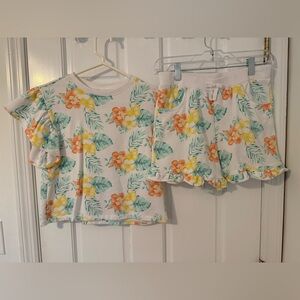 Janie And Jack Girls’ Hibiscus French Terry Sweatshirt And Shorts Set Size 16